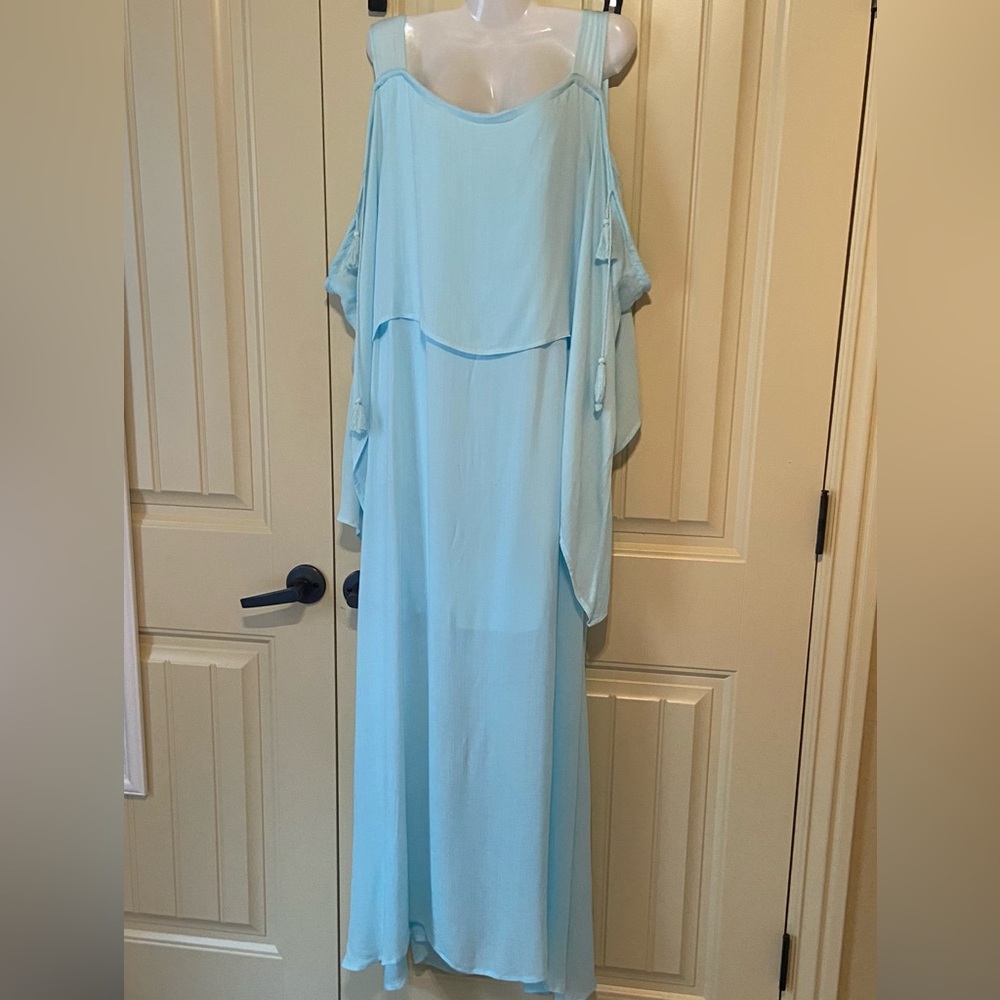 XCVI Aqua Shawl Tassel Accent Maxi